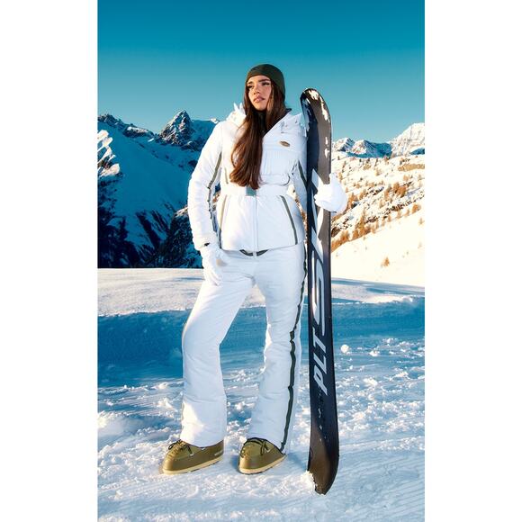 $165 4 S PRETTYLITTLETHING SKI White Contrast Fringed Detail Belted Puffer Coat - Picture 4 of 6